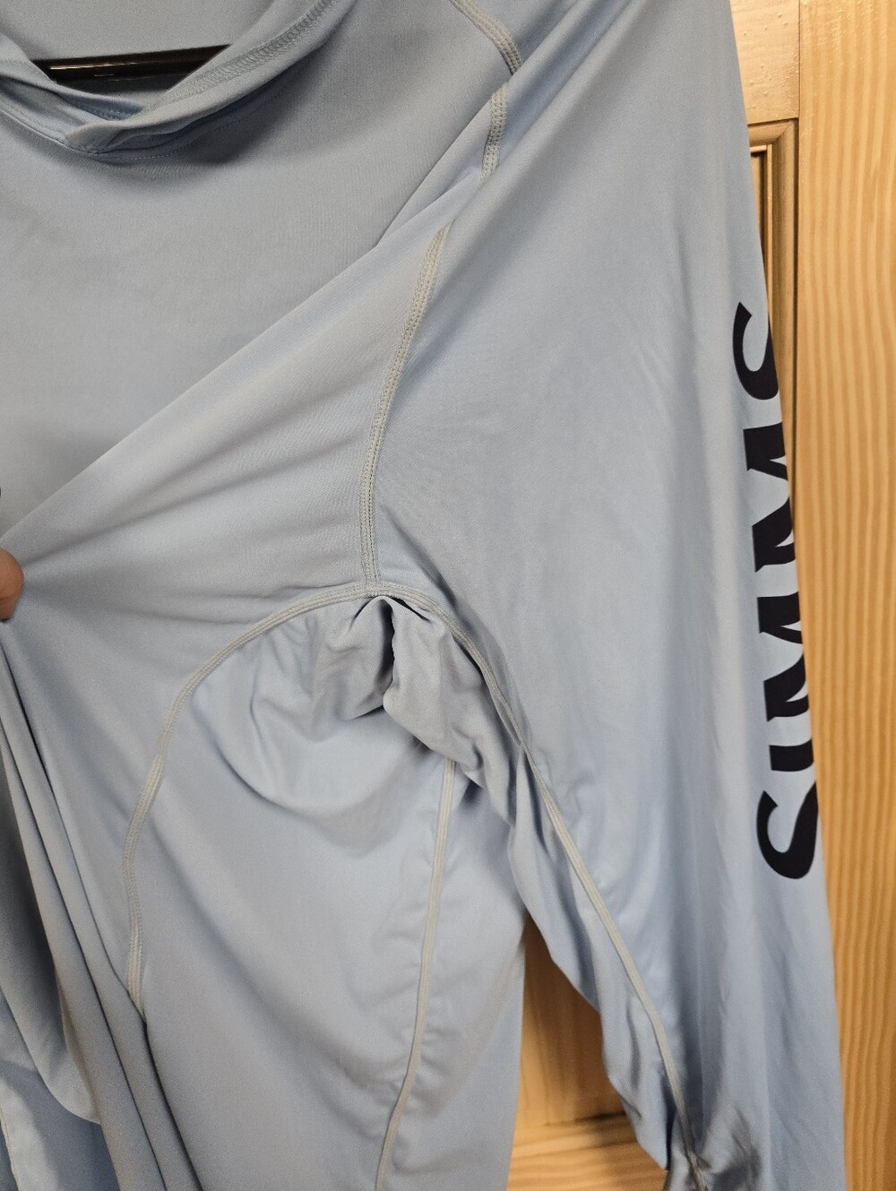Simms Men’s Hooded Performance Shirt - Pale Blue with Black Logo - Picture 8 of 13